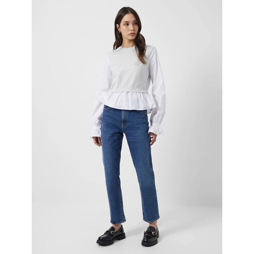 French Connection Miranda Mix‎ Shirt Womens XS Gray White Wool Blend Long Sleeve